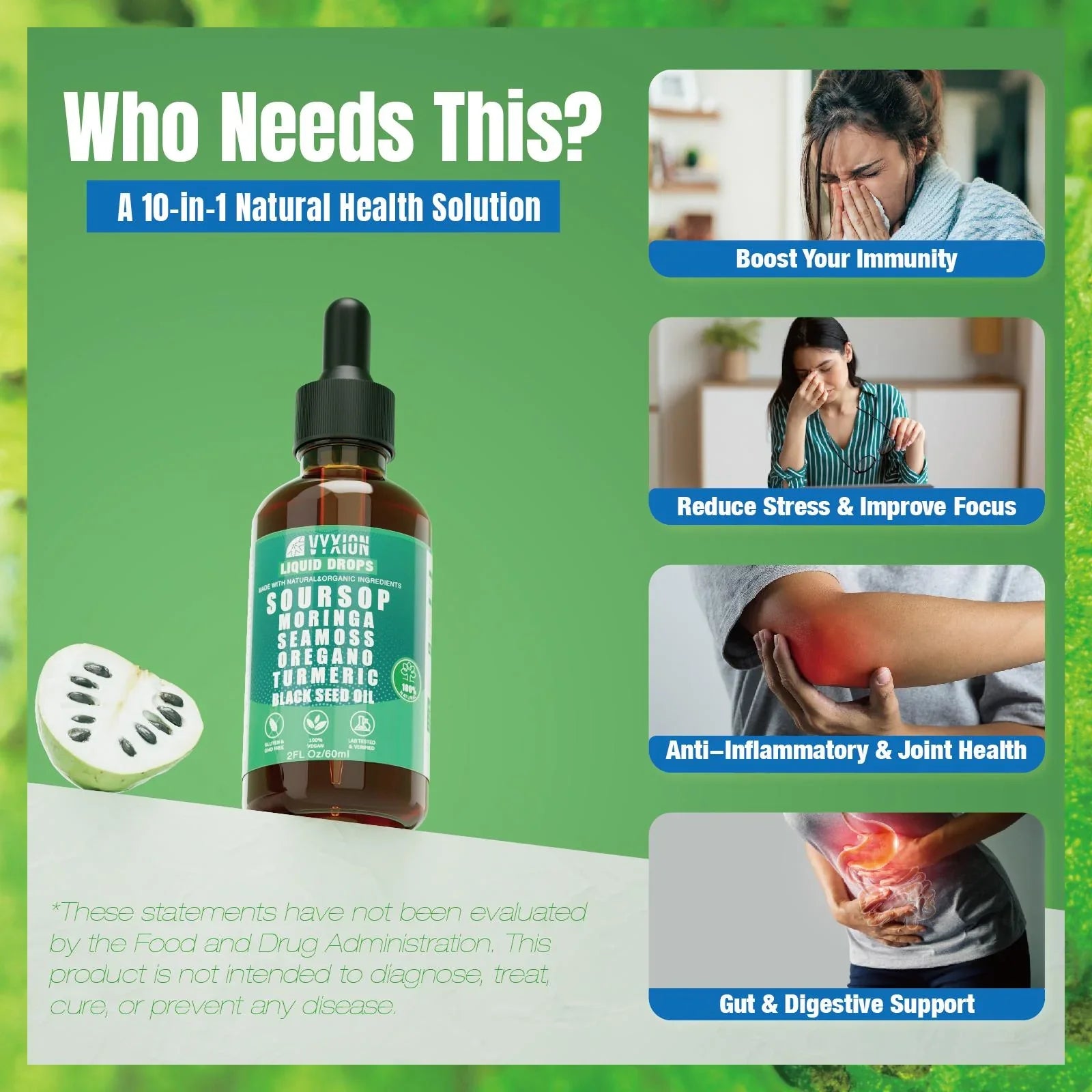 100% Organic 10-in-1 Soursop Liquid Drops - Buy 1 Only